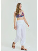 Elastic Waist Relaxed Cut White Plus Size Trousers 4628